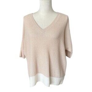 Splendid Short Sleeve Boxy Sweater Wool Blend Lightweight Beige Ivory Women's Sm